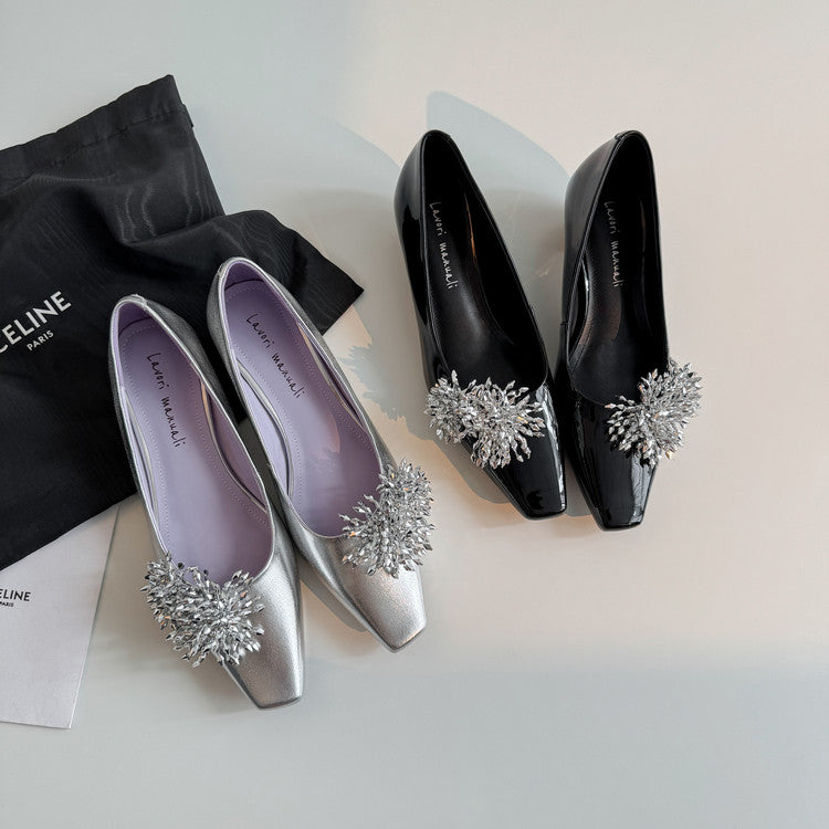 Karin Luna In Stock Spot Goods Exquisite Fireworks Buckle Small Square Toe Chunky Heel Commuter Shoes