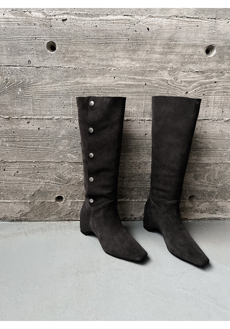 Karin Luna Bestseller Hot-Selling Hidden Buckle Lazy Style Square-Toe Height-Increasing Suede Western Boots