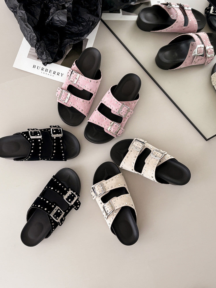 Karin Luna In Stock Spot Goods Casual Thick-Soled Belt Buckle Slippers