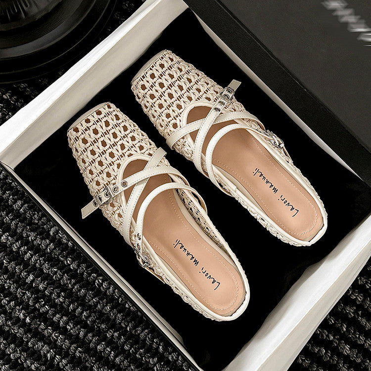 Karin Luna In Stock Spot Goods  Hot-Selling Square-Toe Woven Pig Nose Closed-Toe Slippers
