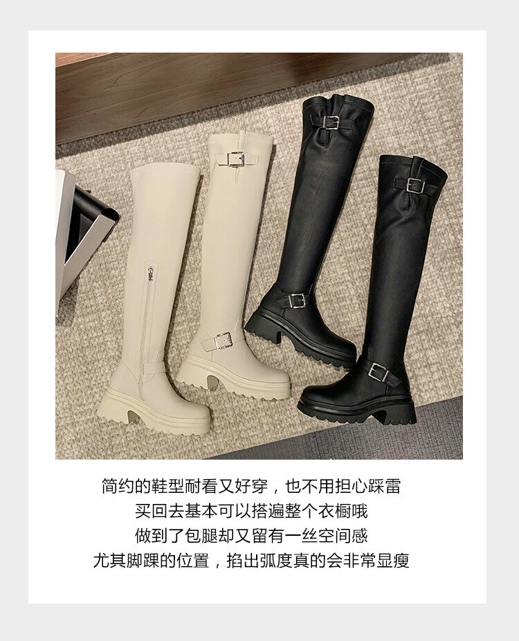 Karin Luna In Stock   Thick Sole Round Toe Basic Versatile Casual Long Boots