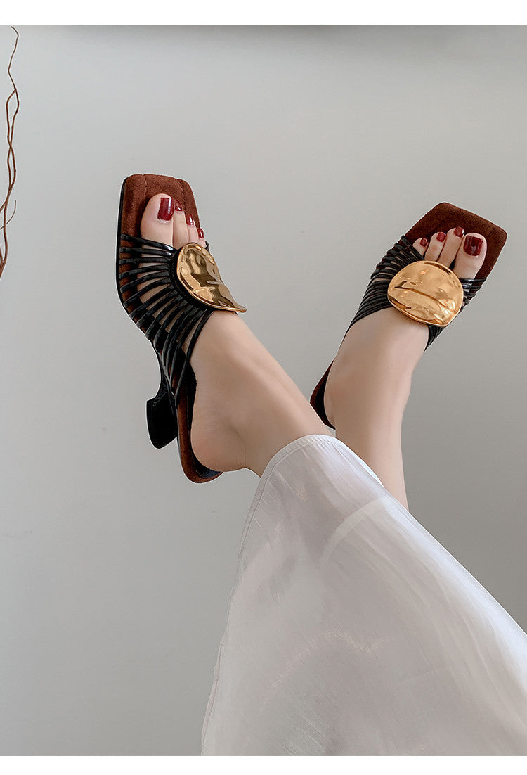 Karin Luna Bestseller Popular New Image  Comes with data plan included Resort Style Irregular Heel Thin Strap Slippers