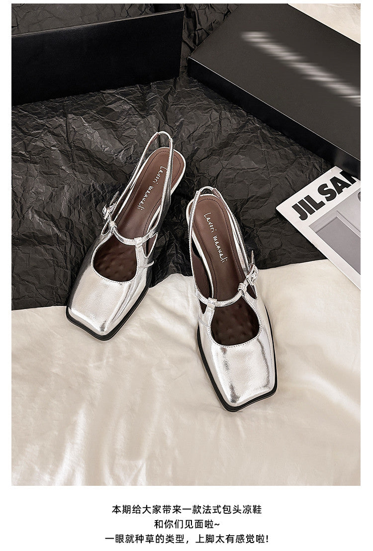 Karin Luna In Stock In Stock  Unique European and American Style Square-Toed Chunky Heel Closed-Toe Sandals