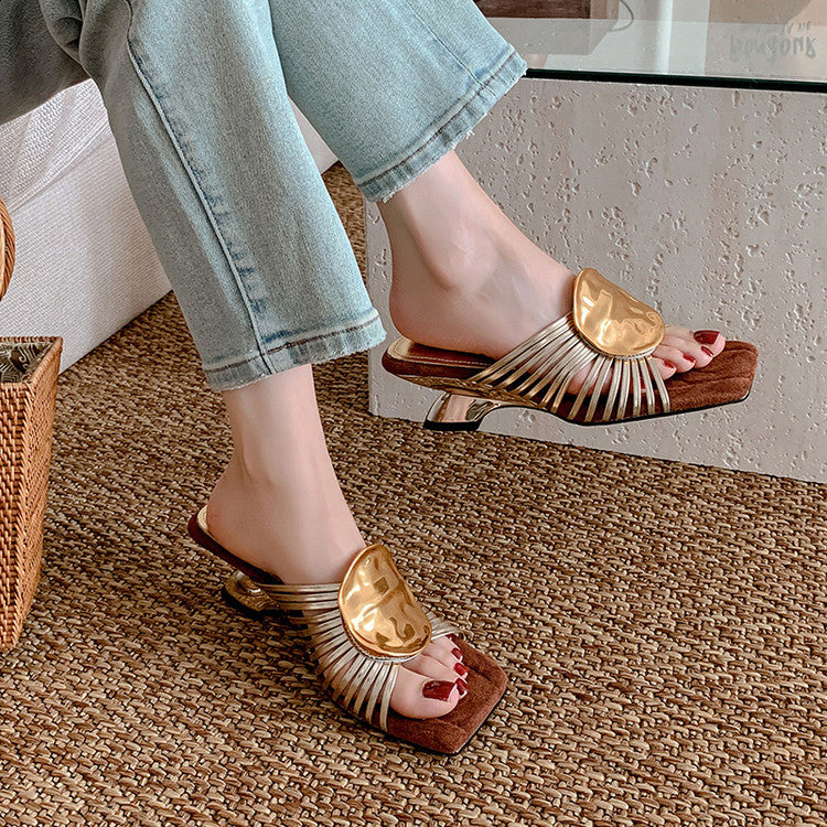 Karin Luna Bestseller Popular New Image  Comes with data plan included Resort Style Irregular Heel Thin Strap Slippers