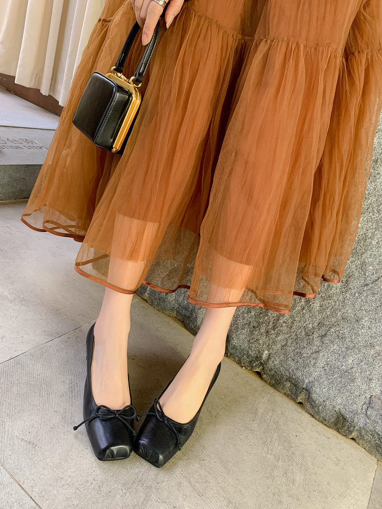 Karin Luna In Stock In Stock ~Full leather inside and out Pig Nose Bow Retro Thick Heel Mary Jane Shoes