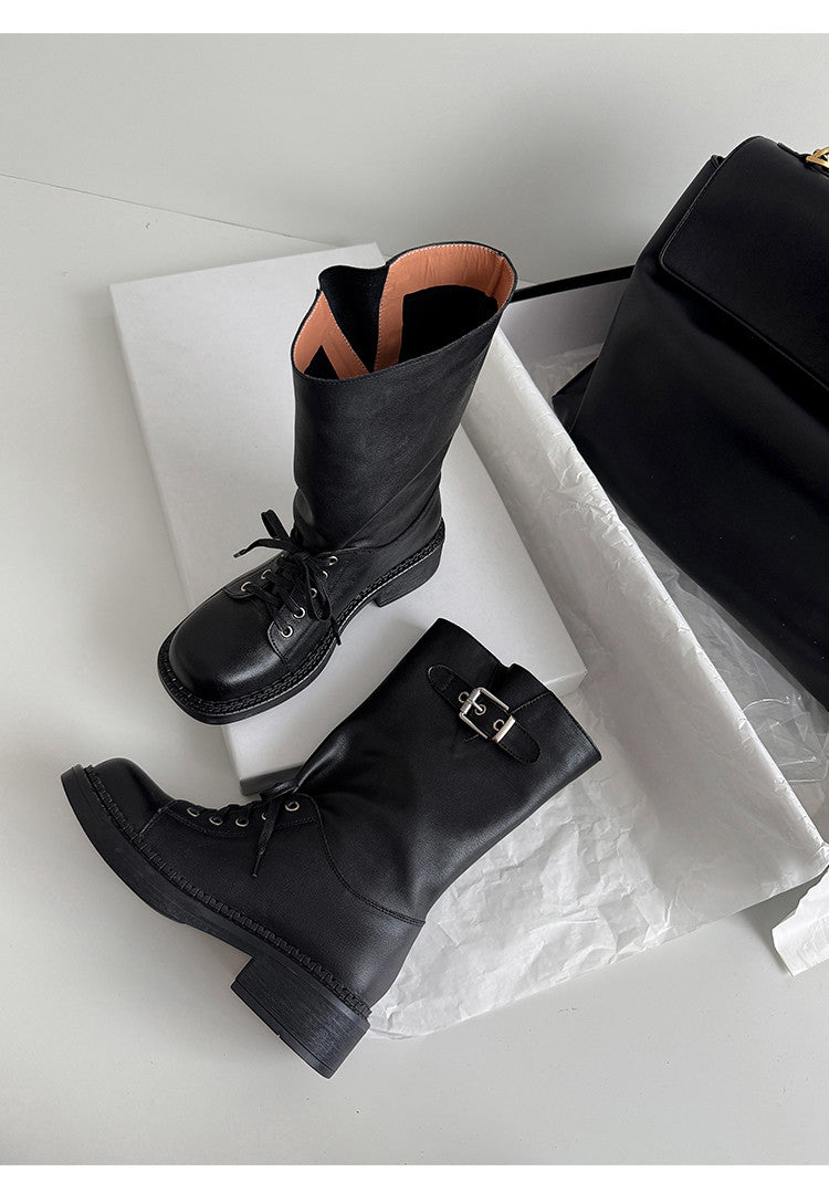 Karin Luna Bestseller Large Tube Thick Sole Martin Boots with Belt Buckle