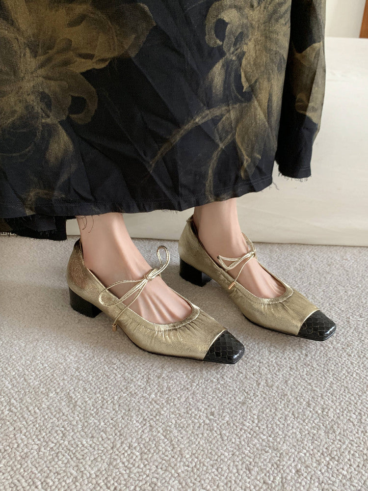 Karin Luna In Stock Spot Goods  Retro Sweet Bowknot Granny Wrinkled Single Shoes