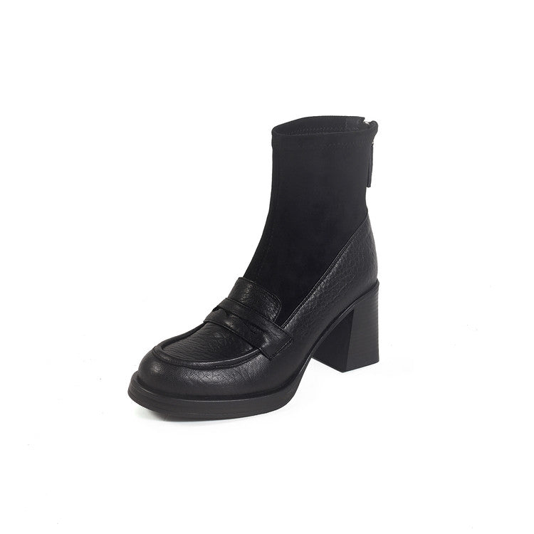 Karin Luna Hot-Selling Element Round Toe Elephant Pattern Elastic Thick Heel Short Boots