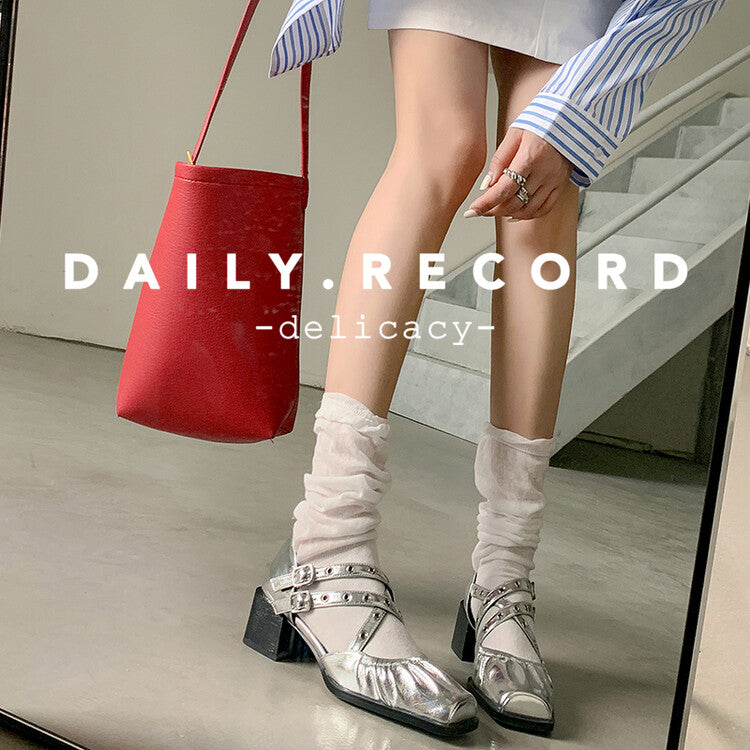 Karin Luna In Stock Spot Goods First Layer Sheepskin Cross Strap Rivet Square Toe Mary Jane Sandals