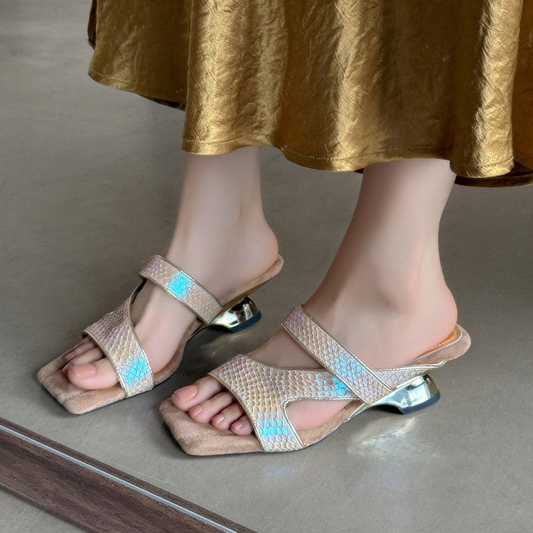 Karin Luna Fish Skin Series~Minimalist Square Toe Popular Irregular Heel Slippers