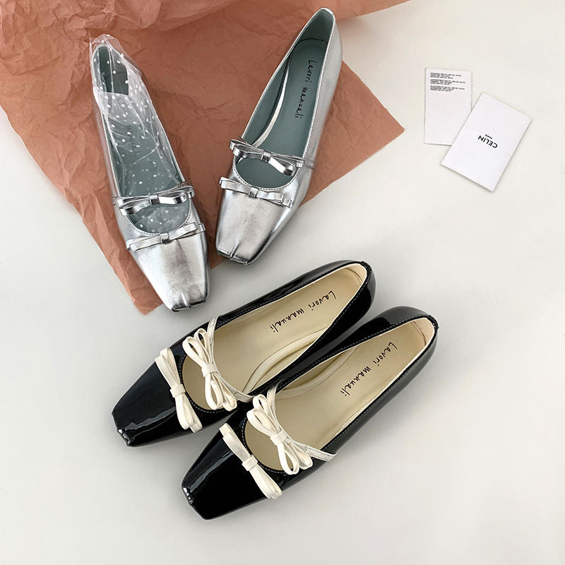 Karin Luna In Stock Spot Goods  Hot-Selling Element Bowknot Square-Toe Color-Block Height-Increasing Flats