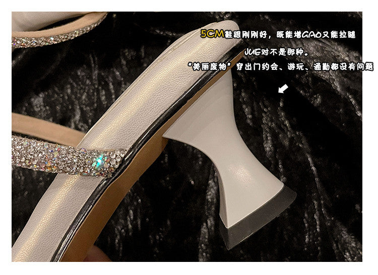 Karin Luna In Stock Spot Goods  Minimalist Versatile Square Toe Rhinestone Strap Open-Toe Sandals