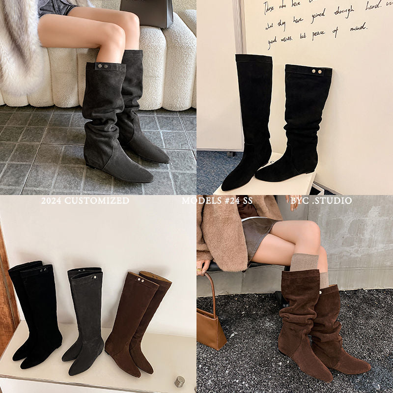 Karin Luna In Stock Spot Goods  Bestselling Suede Leather Sold Out Fast: Pile of Matte Inner Height-Increasing Western Boots