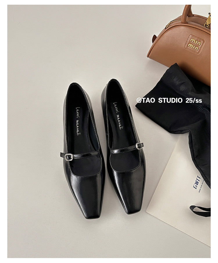 Karin Luna In Stock Spot Goods  Elegant Square-Toe One-Strap Height-Increasing Flats