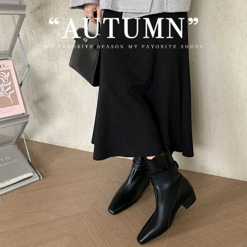 Karin Luna In Stock In Stock Hot-Selling Basic Old Money Style Retro Belt Buckle Short Boots