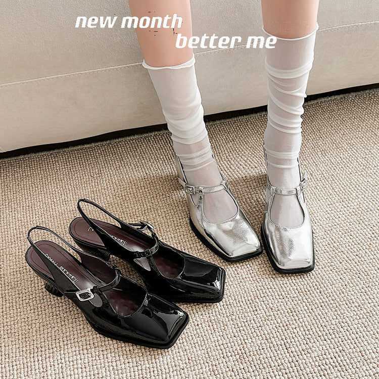 Karin Luna In Stock In Stock  Unique European and American Style Square-Toed Chunky Heel Closed-Toe Sandals