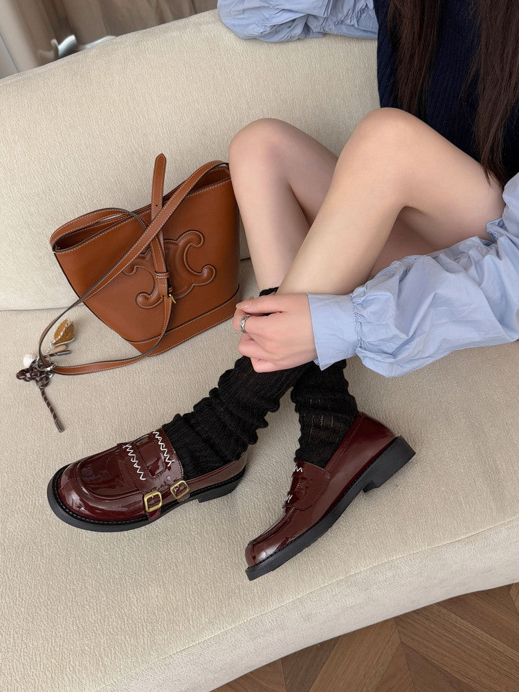 Karin Luna In Stock Spot Goods  Retro Style Slip-On Metal Buckle Loafers