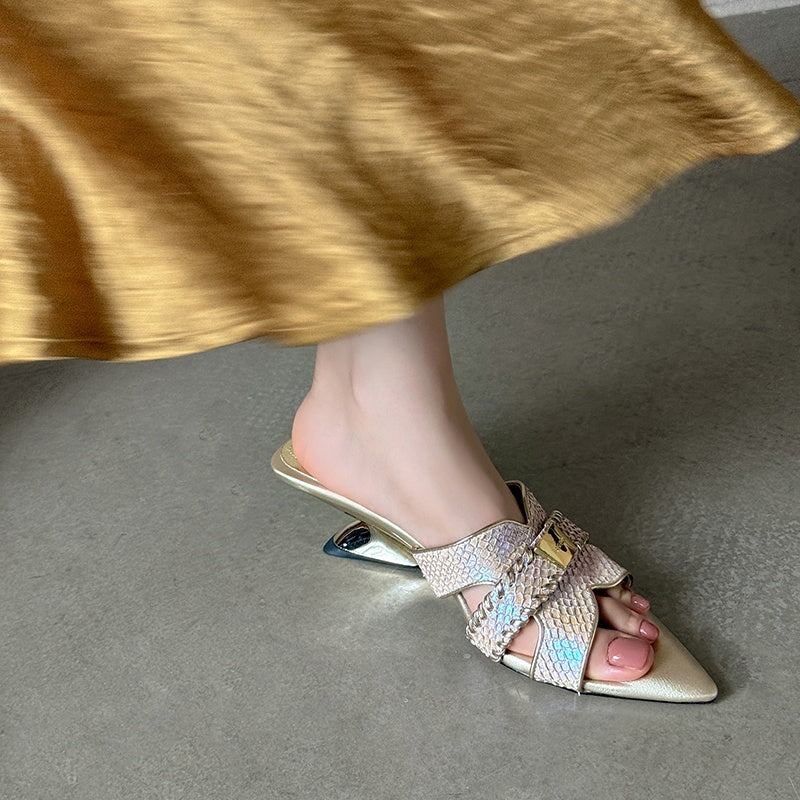 Karin Luna Fish Skin Series~Minimalist Pointed Toe Hot-Selling Unique Heel Slippers