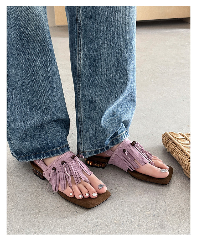 Karin Luna  Tassel Series~Spot Goods  In-stock Clip-toe Square Toe Sandals