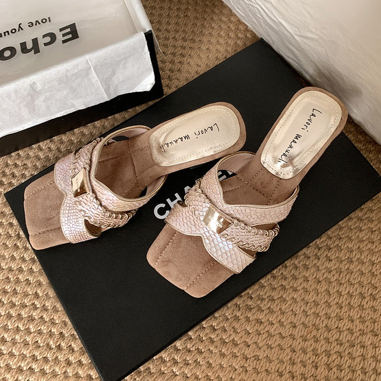 Karin Luna Fish Skin Series~ Hot-selling Square-Toe Slippers with Built-in Traffic