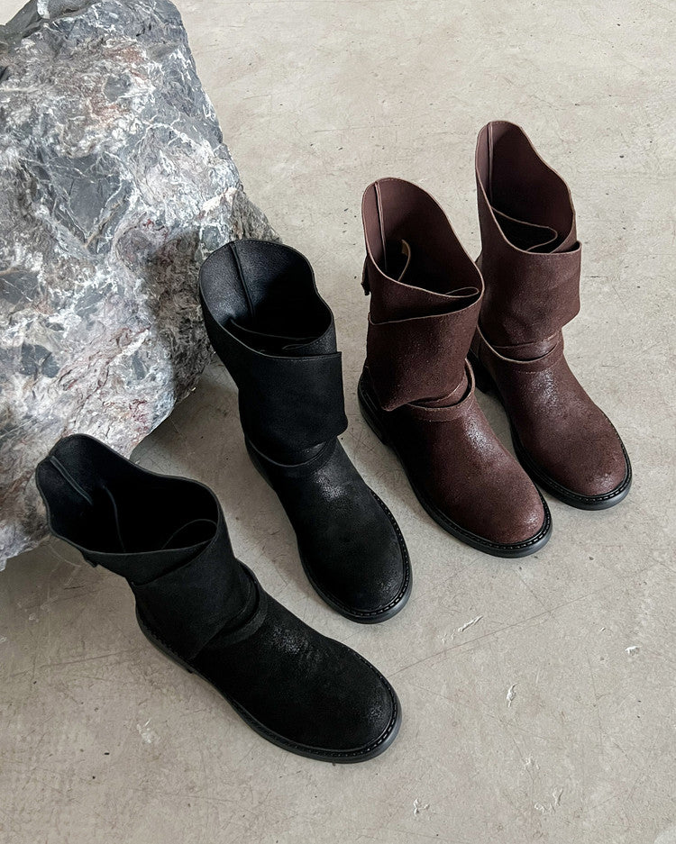 Karin Luna In Stock Spot Goods  Super textured Lazy Style Thick-Soled Ankle Boots