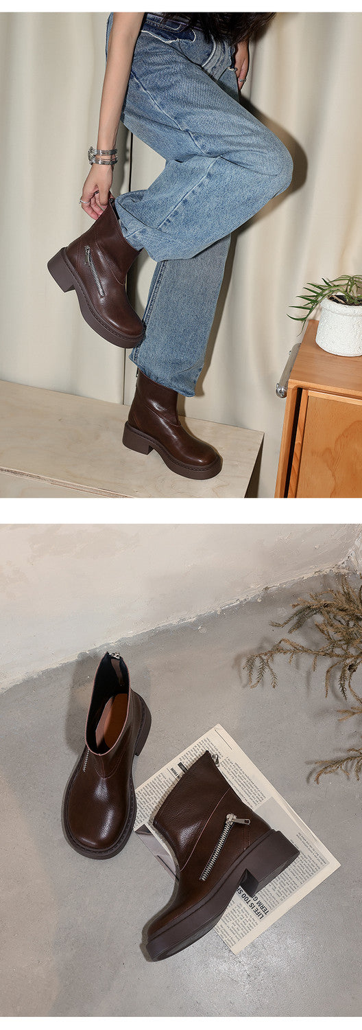 Karin Luna Niche Diagonal Zipper Basic Thick Sole Short Boots