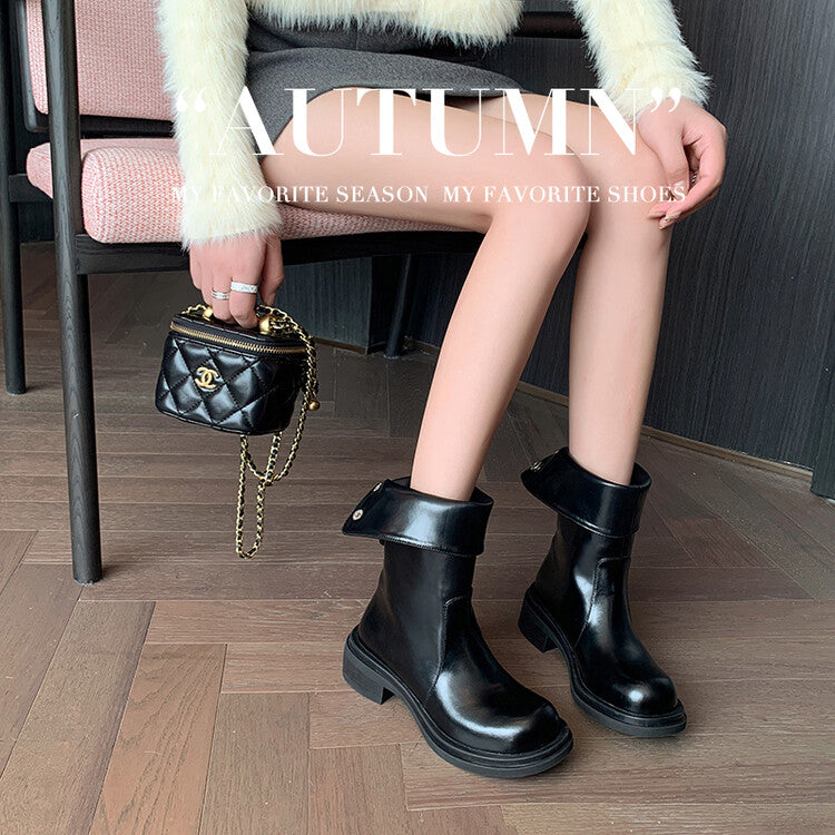 Karin Luna Classic Basic Style   Convertible Foldable Hidden Buckle Snow Fur Shoes Full cowhide Basic Flat Short Boots