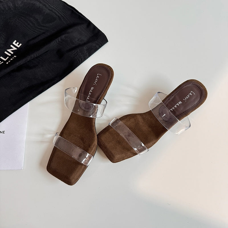 Karin Luna Hot-Selling Amber Element~Spot Goods Spot Goods Transparent tpu   Minimalist Square-Toed One-Strap Slippers