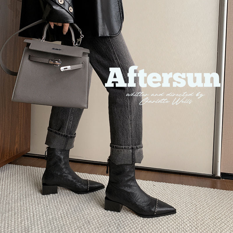 Karin Luna In Stock In Stock Slim Boots Series~Pointed Toe Rivet Slim Short Boots