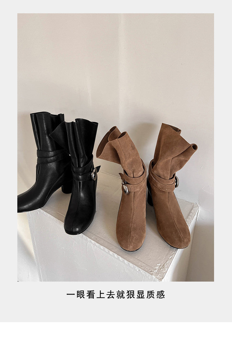 Karin Luna In Stock Spot Goods  Belt Buckle High Heel Large Tube Small Short Boots