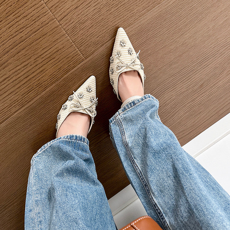 Karin Luna In Stock Spot Goods  Elegant Floral Pointed Toe Rhinestone Slippers