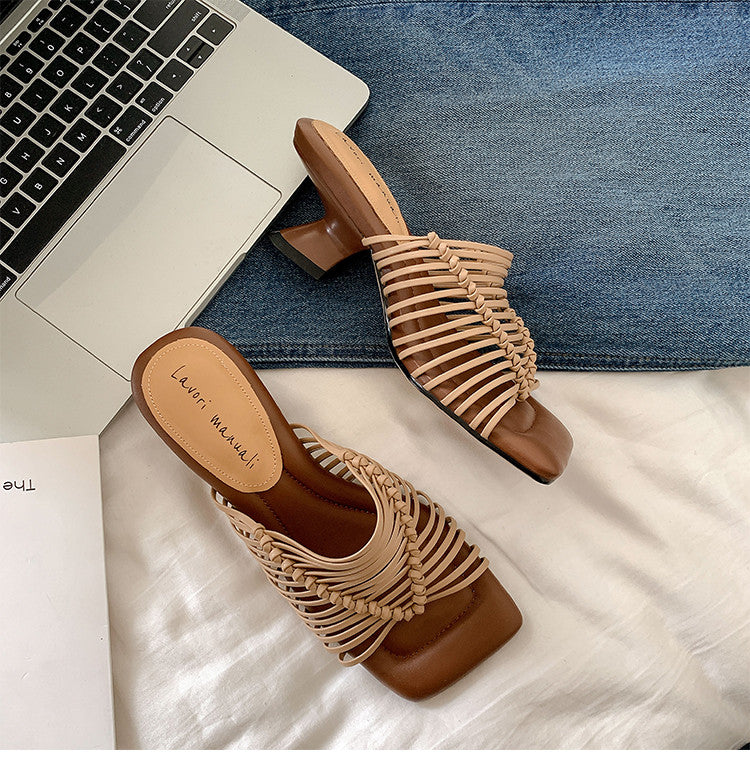 Karin Luna Bestseller Woven Vacation Style Series~ Elegant High Heel Slippers