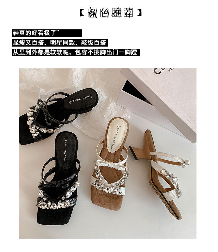 Karin Luna In Stock In Stock  Square Toe Rhinestone Bow Suede Slippers