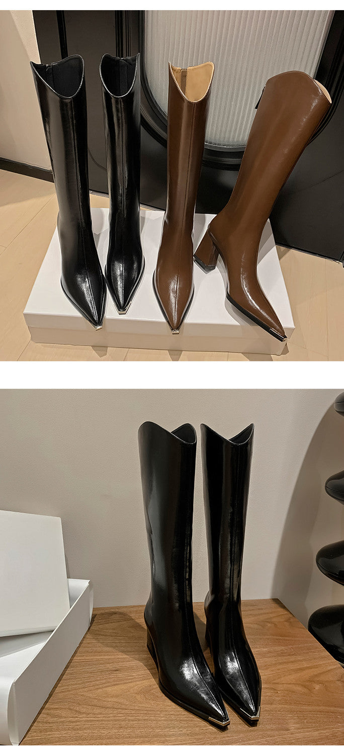 Karin Luna In Stock In-stock Pointed Toe Elegant High Heels v Slimming Effect Long Boots