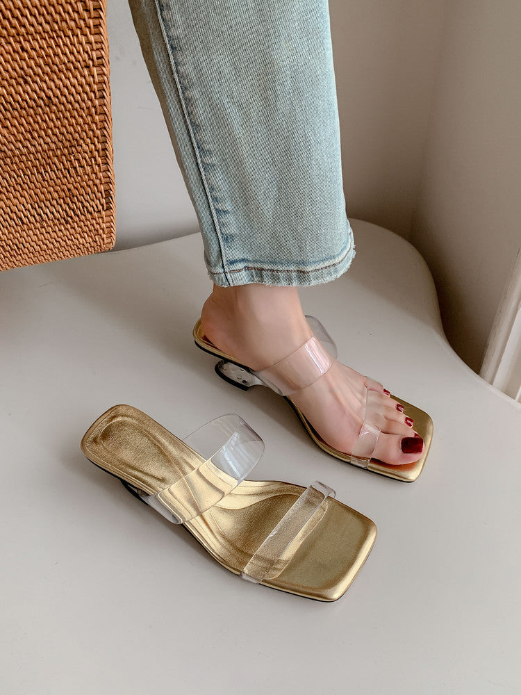 Karin Luna In Stock Spot Goods Transparent Sequin Irregular Heel Strap Sandals