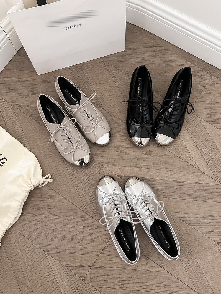 Karin Luna In Stock Spot Goods  Casual Lace-Up Metal Toe Bow Deep Mouth Single Shoes