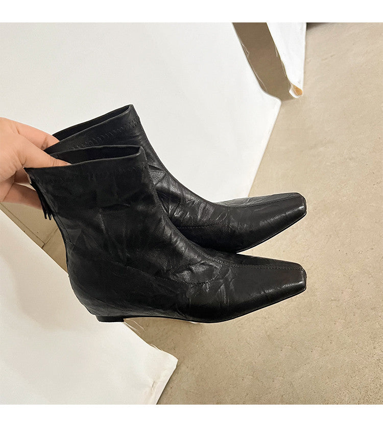 Karin Luna In Stock Spot Goods Slim Series  Hidden Wedge Small Square Toe Back Zipper Short Boots