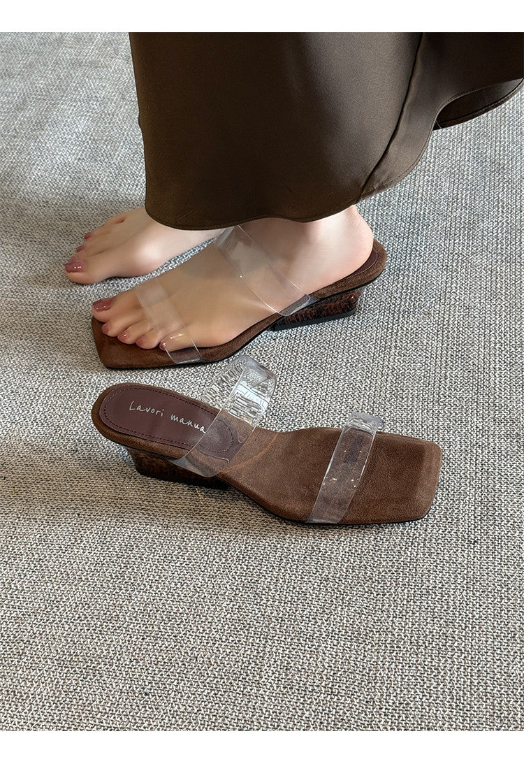 Karin Luna Hot-Selling Amber Element~Spot Goods Spot Goods Transparent tpu   Minimalist Square-Toed One-Strap Slippers