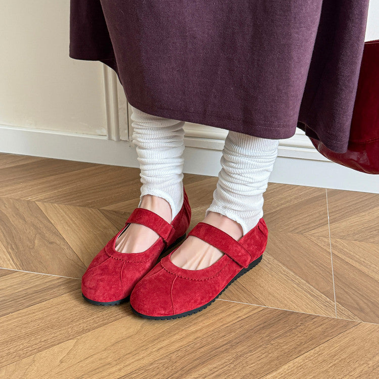Karin Luna Casual Shoes Series~  In Stock In Stock Magic Tape Round Toe Internal Height Increase Single Strap Flats