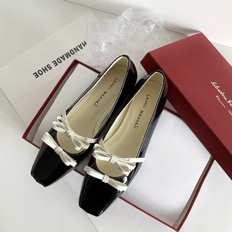 Karin Luna In Stock Spot Goods  Hot-Selling Element Bowknot Square-Toe Color-Block Height-Increasing Flats