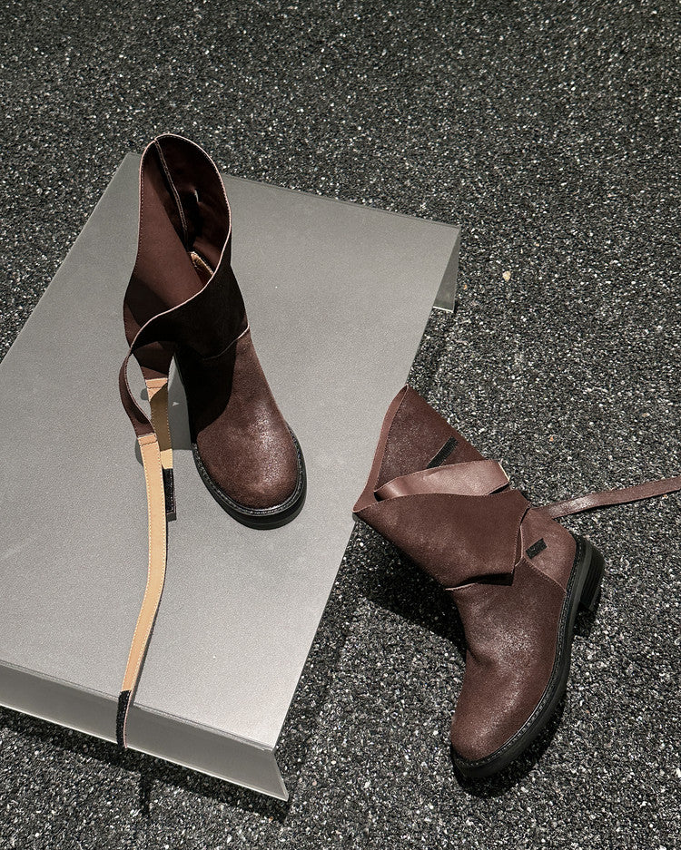 Karin Luna In Stock Spot Goods  Super textured Lazy Style Thick-Soled Ankle Boots