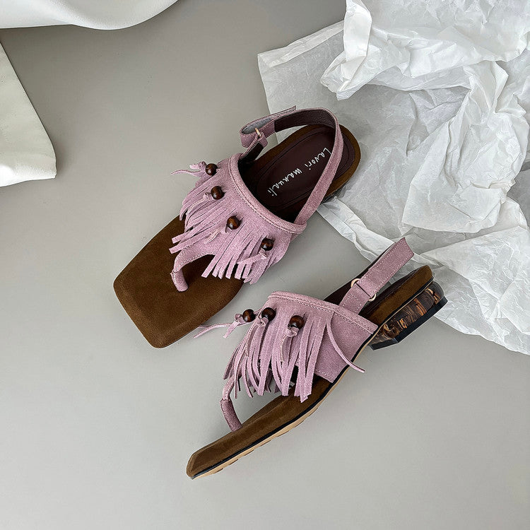 Karin Luna  Tassel Series~Spot Goods  In-stock Clip-toe Square Toe Sandals