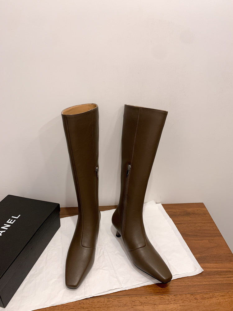 Karin Luna In Stock Spot Goods   Small Square Toe Thin Heel Elegant Slimming Long Boots