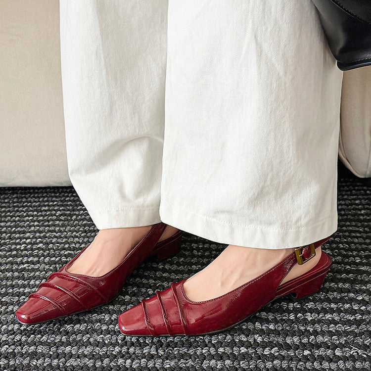 Karin Luna French Retro Square Toe Wrinkled Closed-Toe Sandals