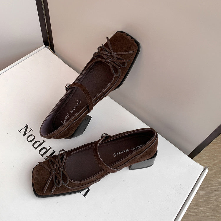 Karin Luna In Stock Spot Goods   One-strap Bowknot Square Toe Chunky Heel Mary Jane Shoes
