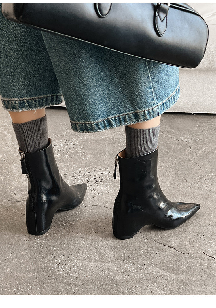 Karin Luna Versatile Elegant Style Pointed Toe Hidden Wedge Short Boots