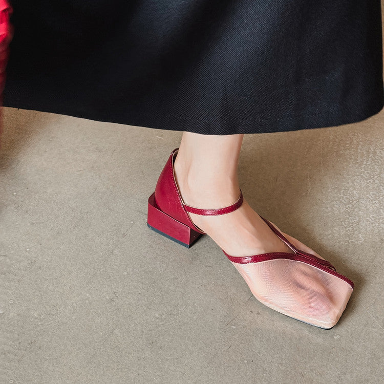 Karin Luna In Stock In Stock  Internet Celebrity Style Square Toe Mesh Chunky Heel Sandals