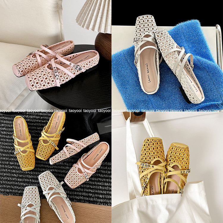 Karin Luna In Stock Spot Goods  Hot-Selling Square-Toe Woven Pig Nose Closed-Toe Slippers