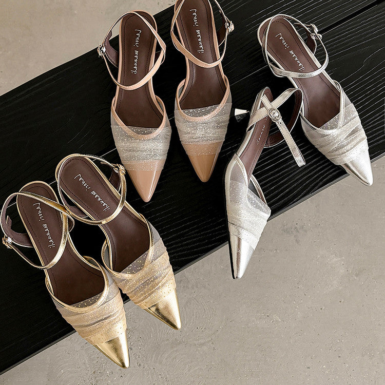 Karin Luna In Stock Spot Goods  Elegant Mesh Pointed Toe Sandals
