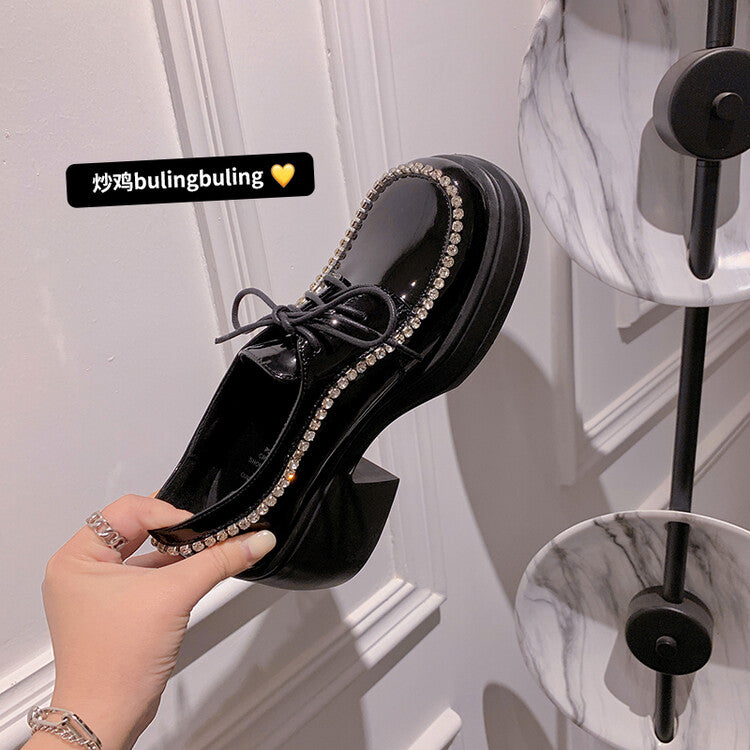 Karin Luna In Stock In Stock  Rhinestone Shoe Edge Trim Lace-up Thick Sole Loafers Best-selling in stock
